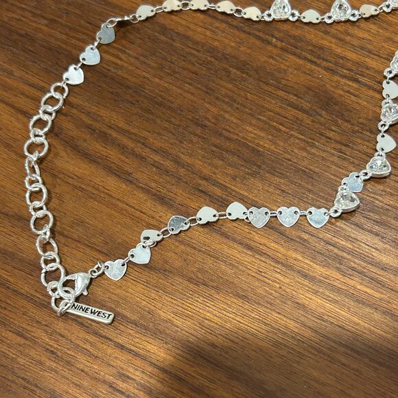 Silver Infinity Love Necklace. Nine West 13" Diamond Heart Choker - Picture 9 of 10
